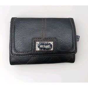 Relic Leather Wallet Brown Zip Pocket Coin Purse Card‎ Slots Bi-Fold Wallet